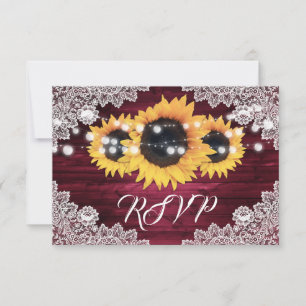 Cartons Réponse Mariage Tournesol Bois Rustique Bourgogne