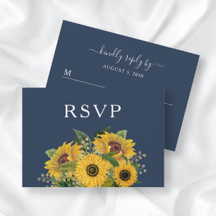 Cartons Réponse Mariage Tournesols Bleu Nuit Élégant