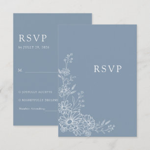 Cartons Réponse Mariage Traditionnel Fleur de Daisy Bleu Poussiére