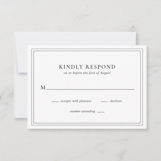 Cartons Réponse Mariage traditionnel noir et blanc élégant (Devant)
