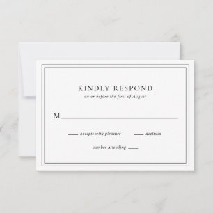 Cartons Réponse Mariage traditionnel noir et blanc élégant