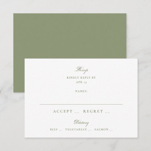 Cartons Réponse Mariage traditionnel vert mousse (Devant / Derrière)