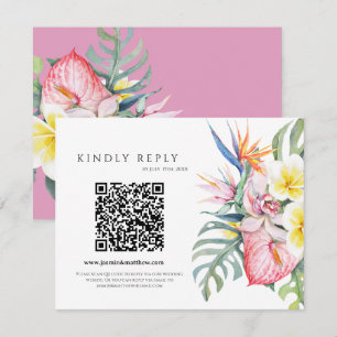 Cartons Réponse Mariage tropical floral QR Code Hawaïen violet