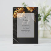 Cartons Réponse Mariage Tropical Noir et Or (Debout devant)