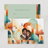 Cartons Réponse Mariage Turquoise de Pêche Bleu Orange Géométrique (Devant / Derrière)