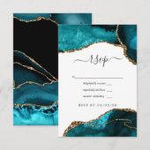 Cartons Réponse Mariage Turquoise et Agate Dorée (Devant / Derrière)