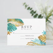 Cartons Réponse Mariage turquoise et Gold Tropical (Debout devant)