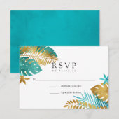 Cartons Réponse Mariage turquoise et Gold Tropical (Devant / Derrière)