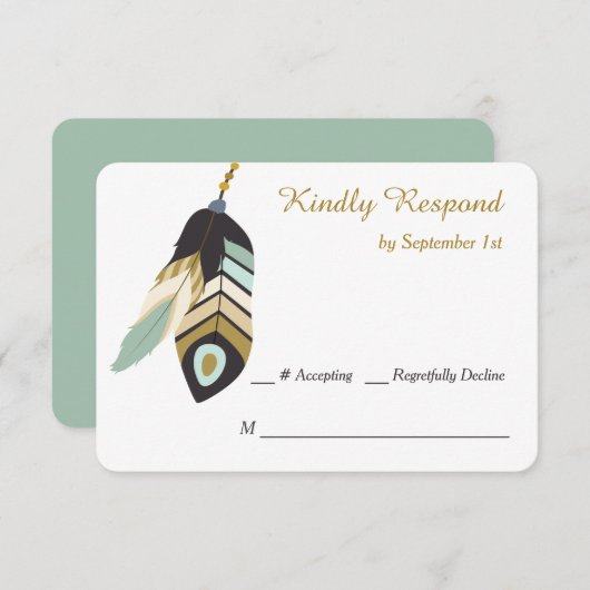 Cartons Réponse Mariage turquoise Feather Dreamcatcher (Devant / Derrière)