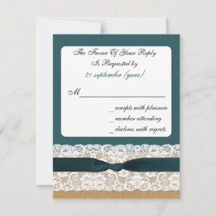 Cartons Réponse Mariage turquoise Lace et Burlap
