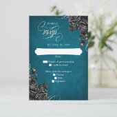 Cartons Réponse Mariage turquoise Rose noir (Debout devant)