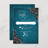 Cartons Réponse Mariage turquoise Rose noir (Devant / Derrière)