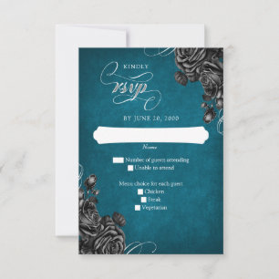 Cartons Réponse Mariage turquoise Rose noir