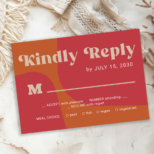 Cartons Réponse Mariage typographie audacieuse rétro orange rouge