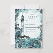 Cartons Réponse Mariage Vague de Phare Côtiers (Devant)