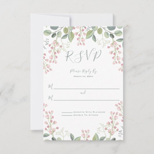 Cartons Réponse Mariage vert à la menthe rose fleurie (Devant)
