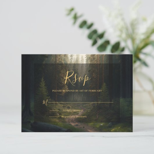 Cartons Réponse Mariage vert de la forêt de pins (Debout devant)