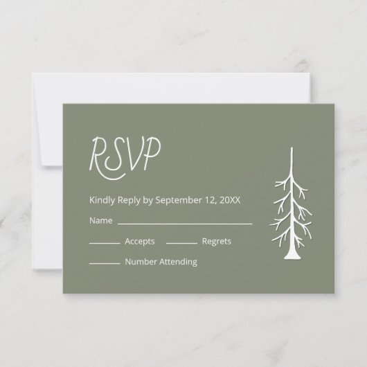 Cartons Réponse Mariage vert Décontracté Sage  Pine Tree (Devant)