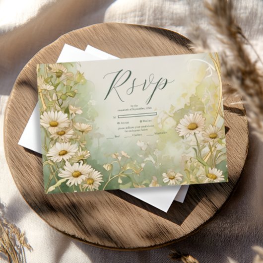 Cartons Réponse Mariage vert d'ivoire