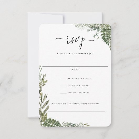 Cartons Réponse Mariage vert d'olive du feuillage botanique (Devant)