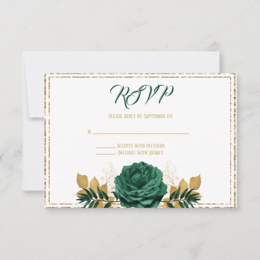 Cartons Réponse Mariage Vert Émeraude et Or (Devant)
