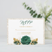 Cartons Réponse Mariage Vert Émeraude et Or (Debout devant)