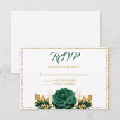 Cartons Réponse Mariage Vert Émeraude et Or (Devant / Derrière)