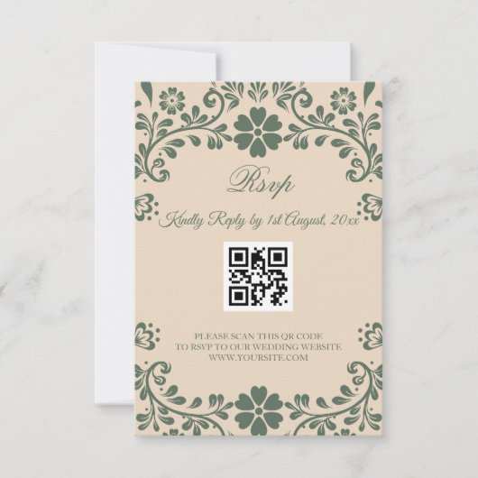 Cartons Réponse Mariage Vert et Beige avec Feuillage (Devant)
