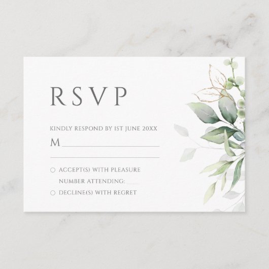 Cartons Réponse Mariage vert Feuille simple Eucalyptus (Devant)