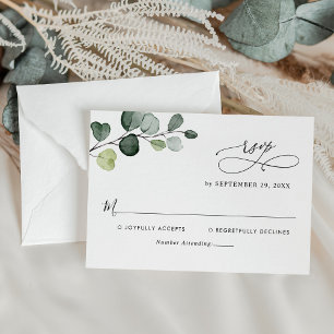 Cartons Réponse Mariage vert Feuille simple Eucalyptus