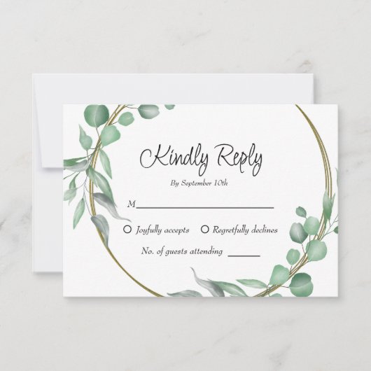 Cartons Réponse Mariage vert feuille simple Eucalyptus (Devant)