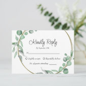 Cartons Réponse Mariage vert feuille simple Eucalyptus (Debout devant)