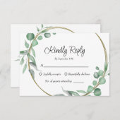 Cartons Réponse Mariage vert feuille simple Eucalyptus (Devant / Derrière)