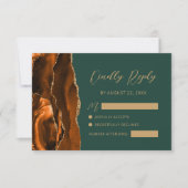Cartons Réponse Mariage Vert Foncé Écriture Dorée Agate Orange Brû (Devant)