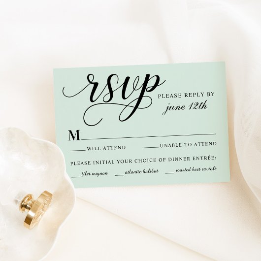 Cartons Réponse Mariage Vert Menthe Calligraphié avec Repas