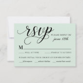 Cartons Réponse Mariage Vert Menthe Calligraphié avec Repas (Devant)
