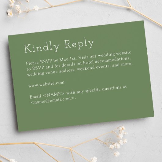 Cartons Réponse Mariage vert minimaliste
