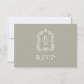 Cartons Réponse Mariage vert Monogram Crest Sage (Devant)