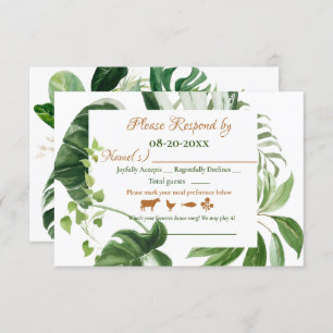 Cartons Réponse Mariage Vert Monstera Feuilles Cadre Aquarelle
