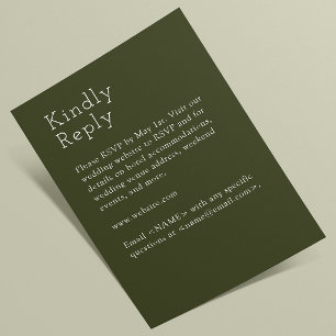 Cartons Réponse Mariage vert olive minimaliste
