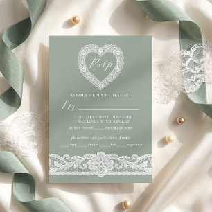 Cartons Réponse Mariage Vert Sauge Dentelle Vintage
