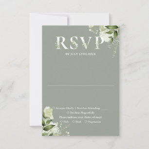 Cartons Réponse Mariage Vert Sauge Typographie Florale de Verdure