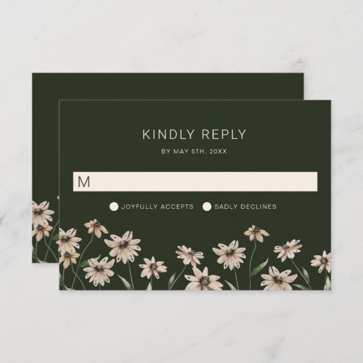 Cartons Réponse Mariage vert simple et moderne (Devant / Derrière)