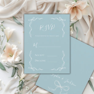 Cartons Réponse Mariage Vintage à la Main Aqua Bleu Français