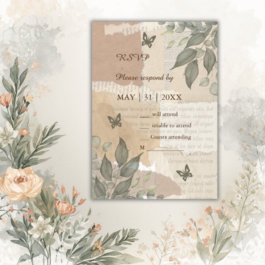 Cartons Réponse mariage vintage boho chic verdure