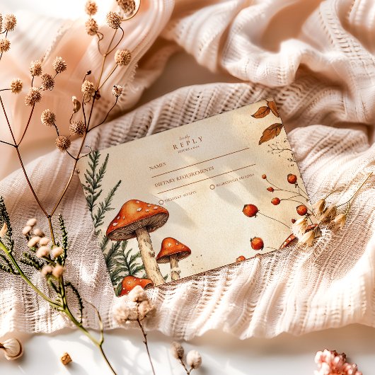 Cartons Réponse Mariage vintage de champignons forestiers