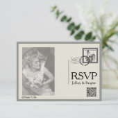 Cartons Réponse mariage vintage de style journal moderne (Debout devant)