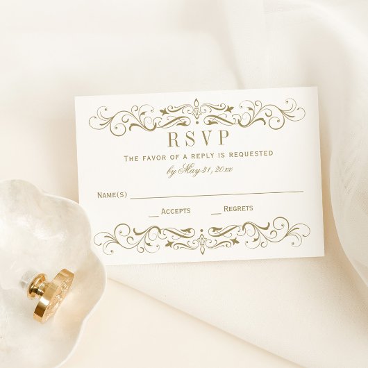 Cartons Réponse Mariage vintage d'or
