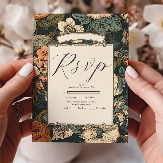 Cartons Réponse Mariage vintage Green Fall Flowers