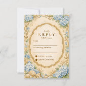 Cartons Réponse Mariage Vintage Hydrangea Marin (Devant)